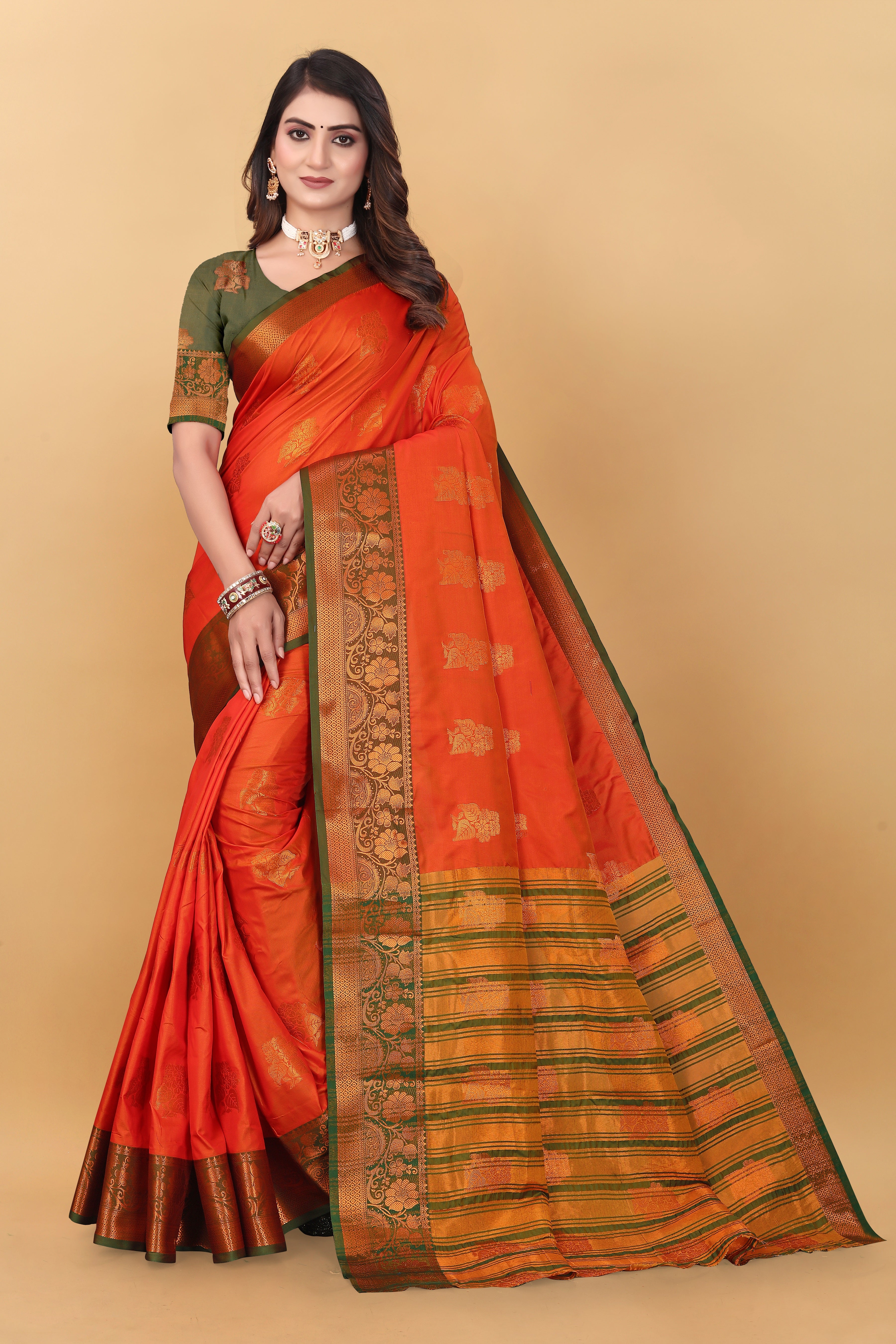 Lichi Copper Seven Orange Banarasi Saree