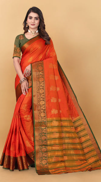 Lichi Copper Seven Orange Banarasi Saree
