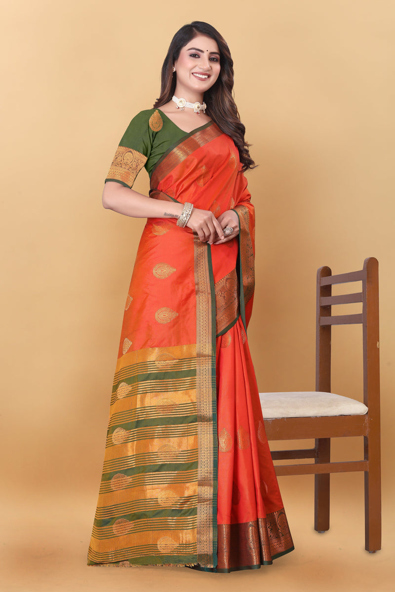 Lichi Copper Orange Banarasi Saree