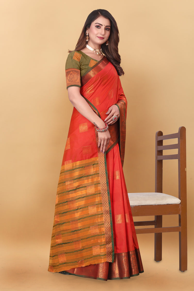 Lichi Copper Five Orange Banarasi Saree