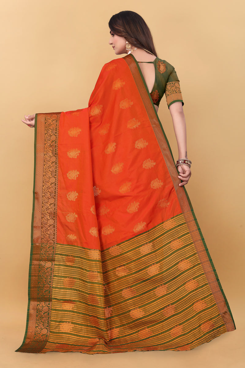 Lichi Copper Six Orange Banarasi Saree