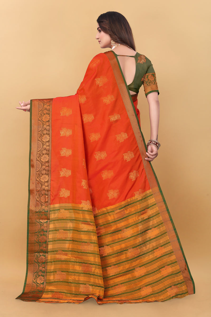 Lichi Copper Seven Orange Banarasi Saree