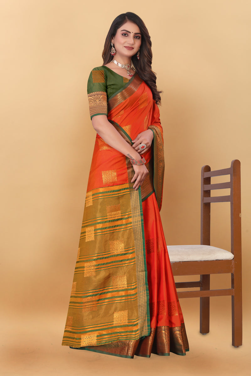 Lichi Copper Three Orange Banarasi Saree