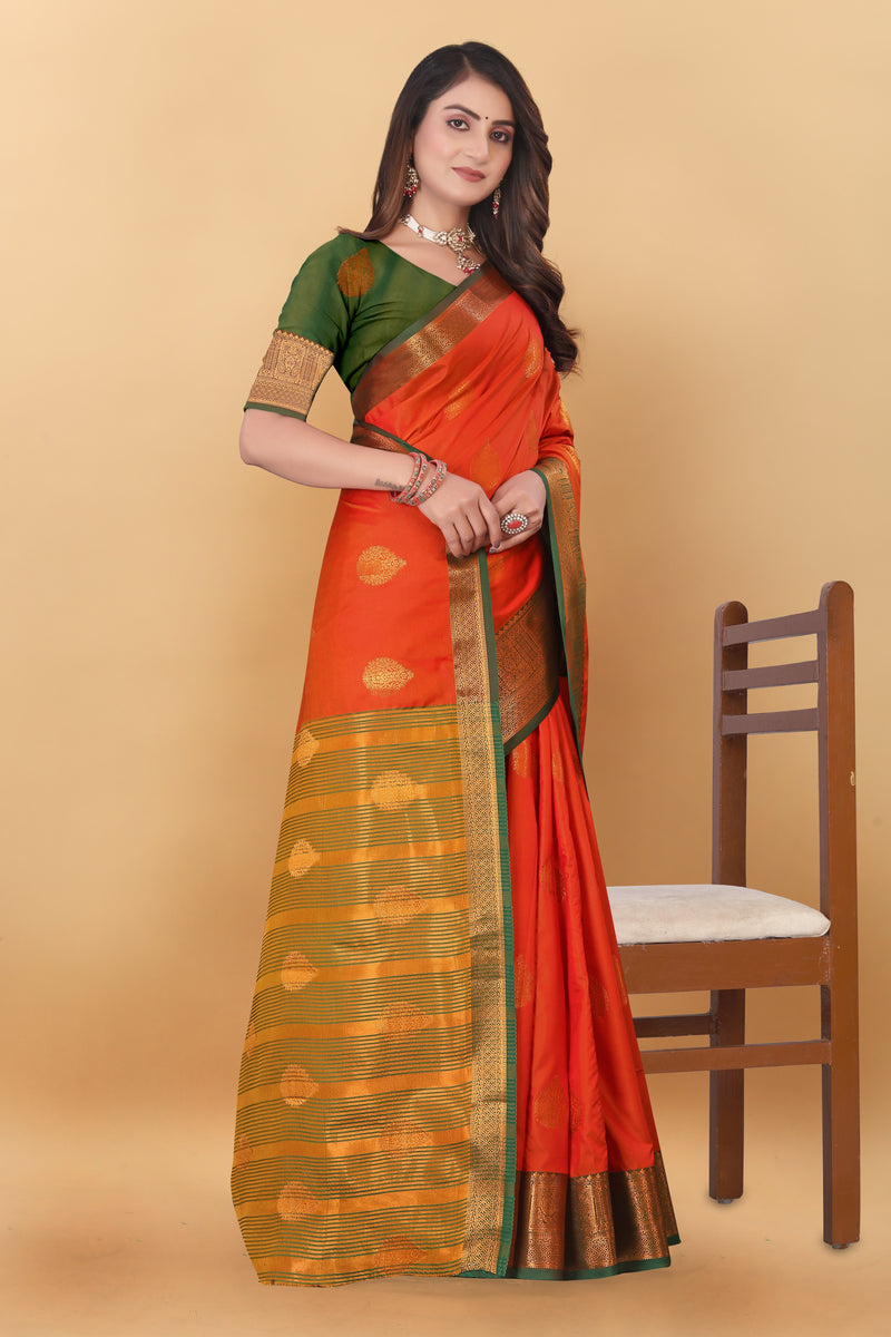 Lichi Copper Two Orange Banarasi Saree