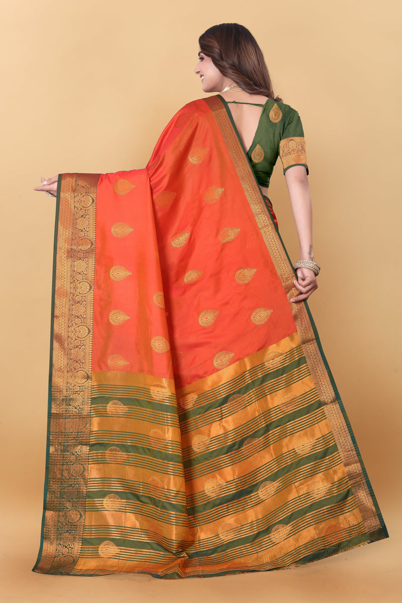 Lichi Copper Orange Banarasi Saree