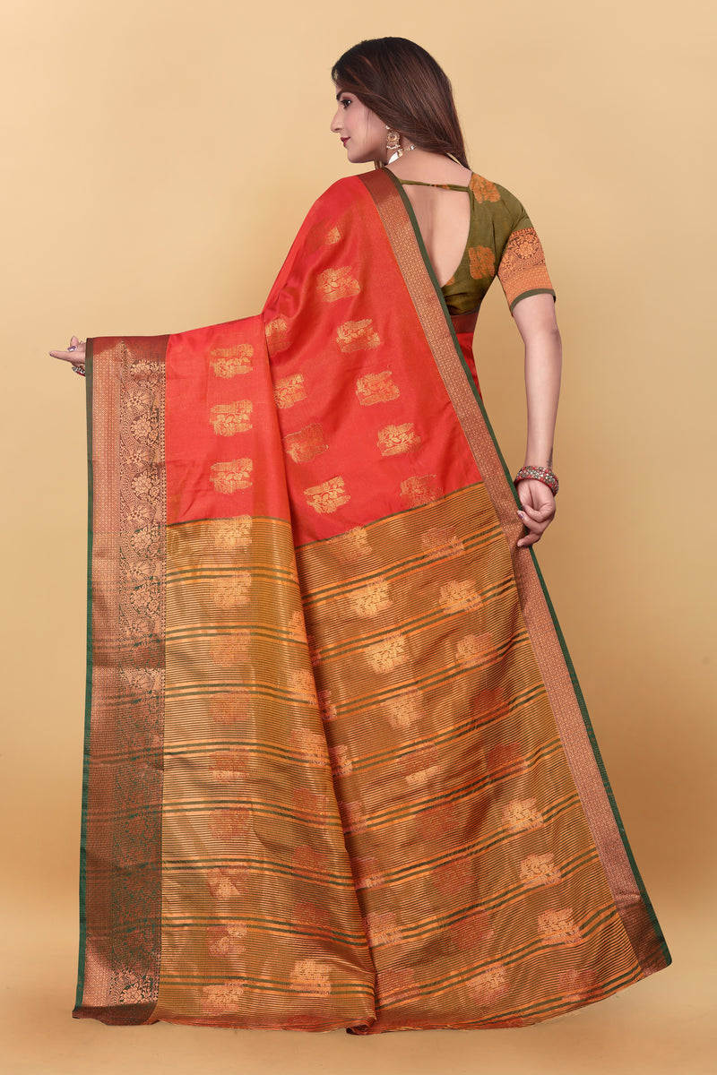 Lichi Copper Four Orange Banarasi Saree