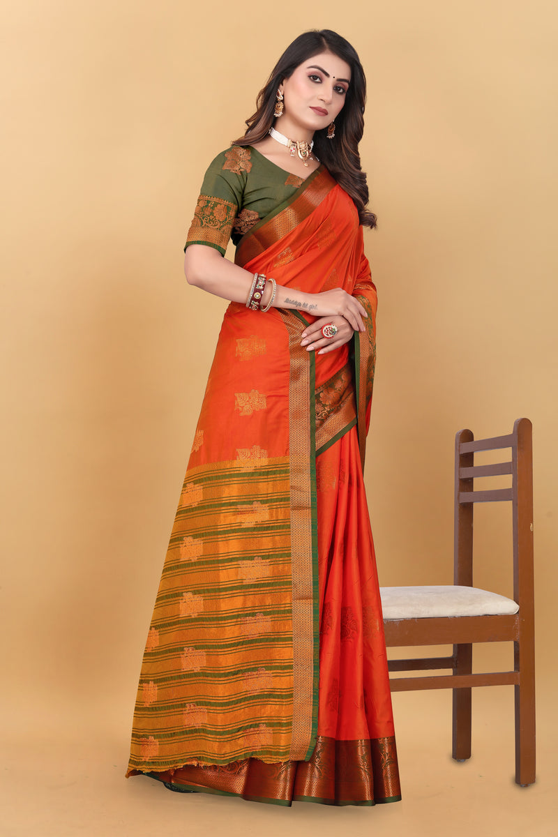 Lichi Copper Seven Orange Banarasi Saree