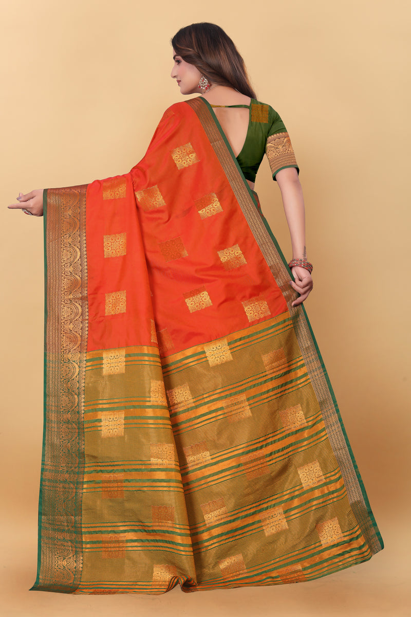 Lichi Copper Three Orange Banarasi Saree