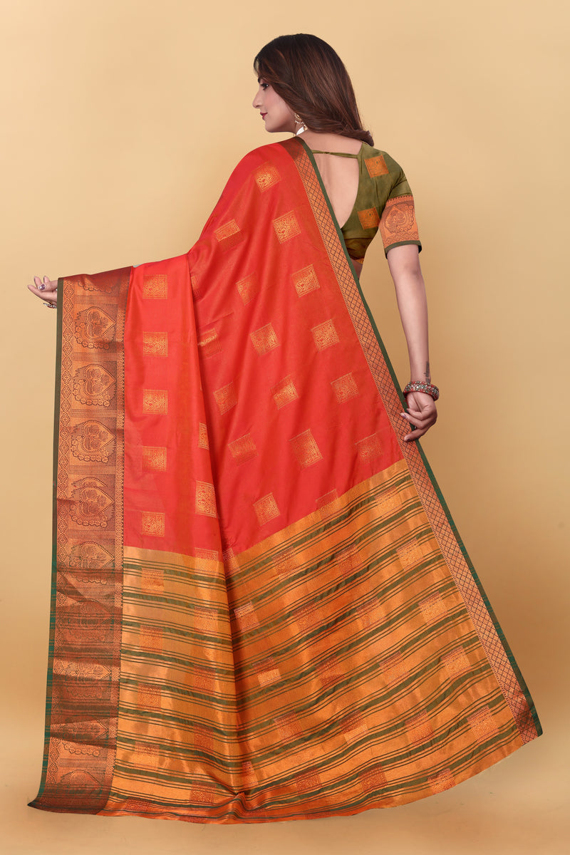 Lichi Copper Five Orange Banarasi Saree