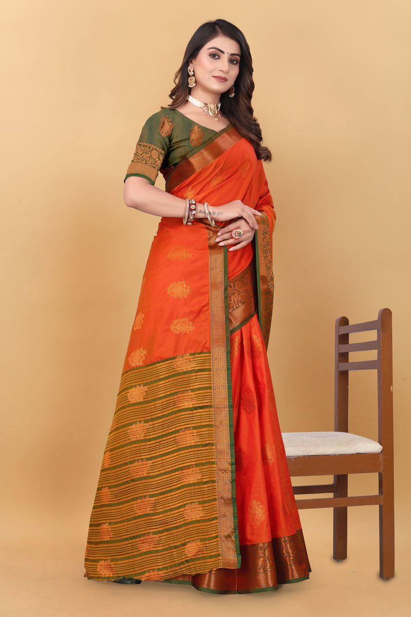 Lichi Copper Six Orange Banarasi Saree