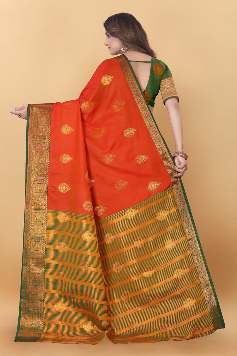 Lichi Copper Two Orange Banarasi Saree