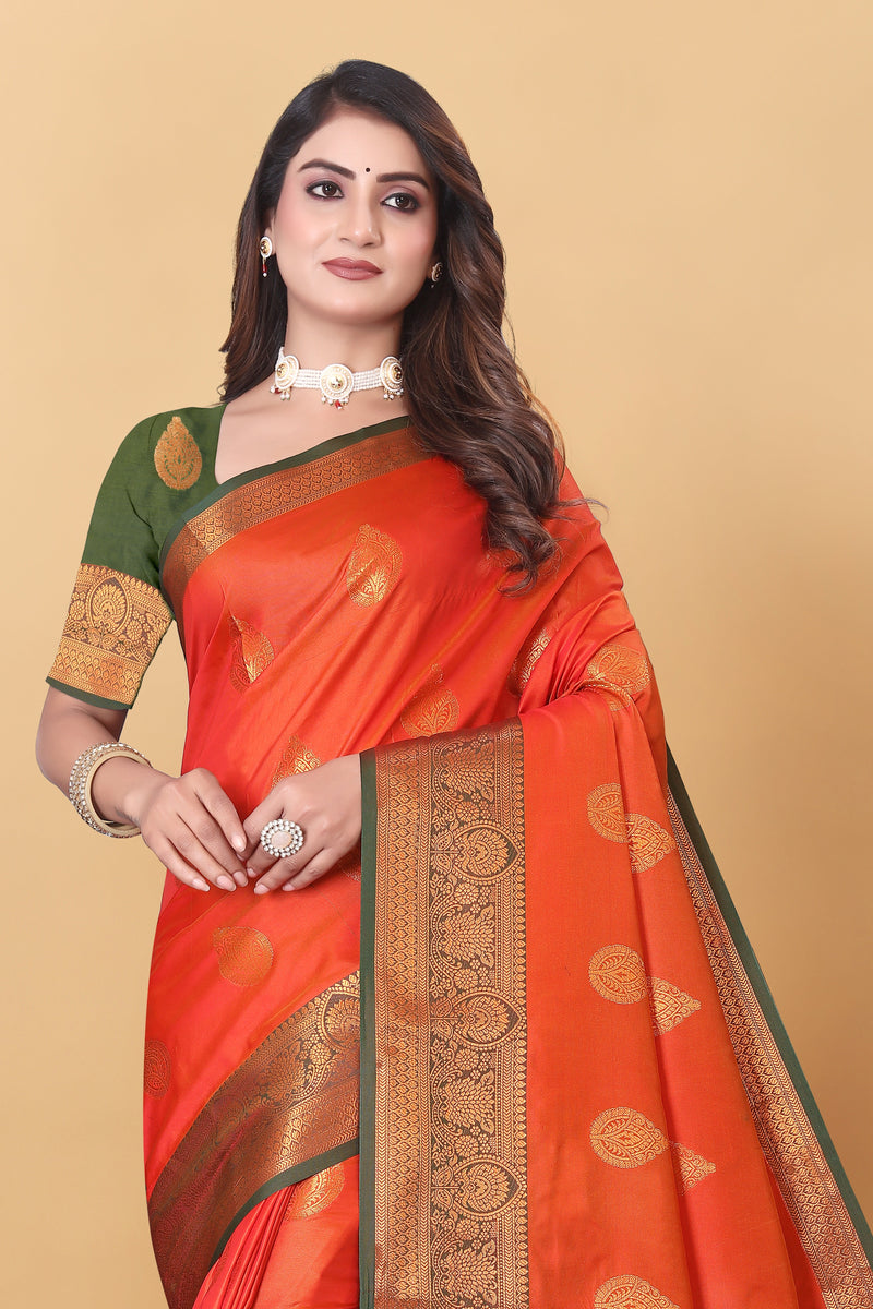 Lichi Copper Orange Banarasi Saree