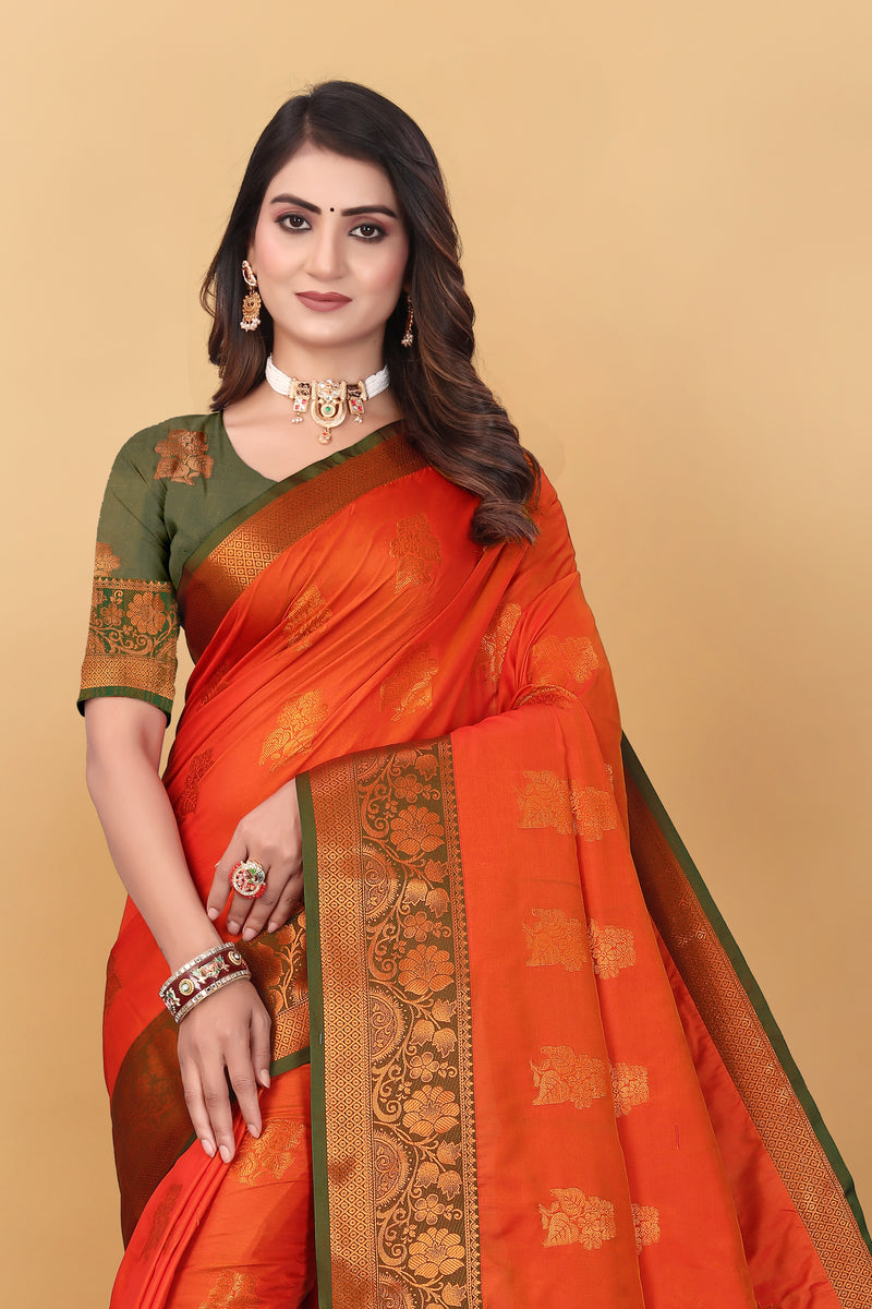 Lichi Copper Seven Orange Banarasi Saree