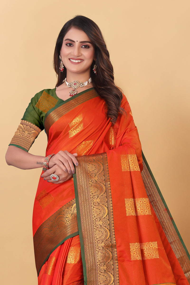 Lichi Copper Three Orange Banarasi Saree