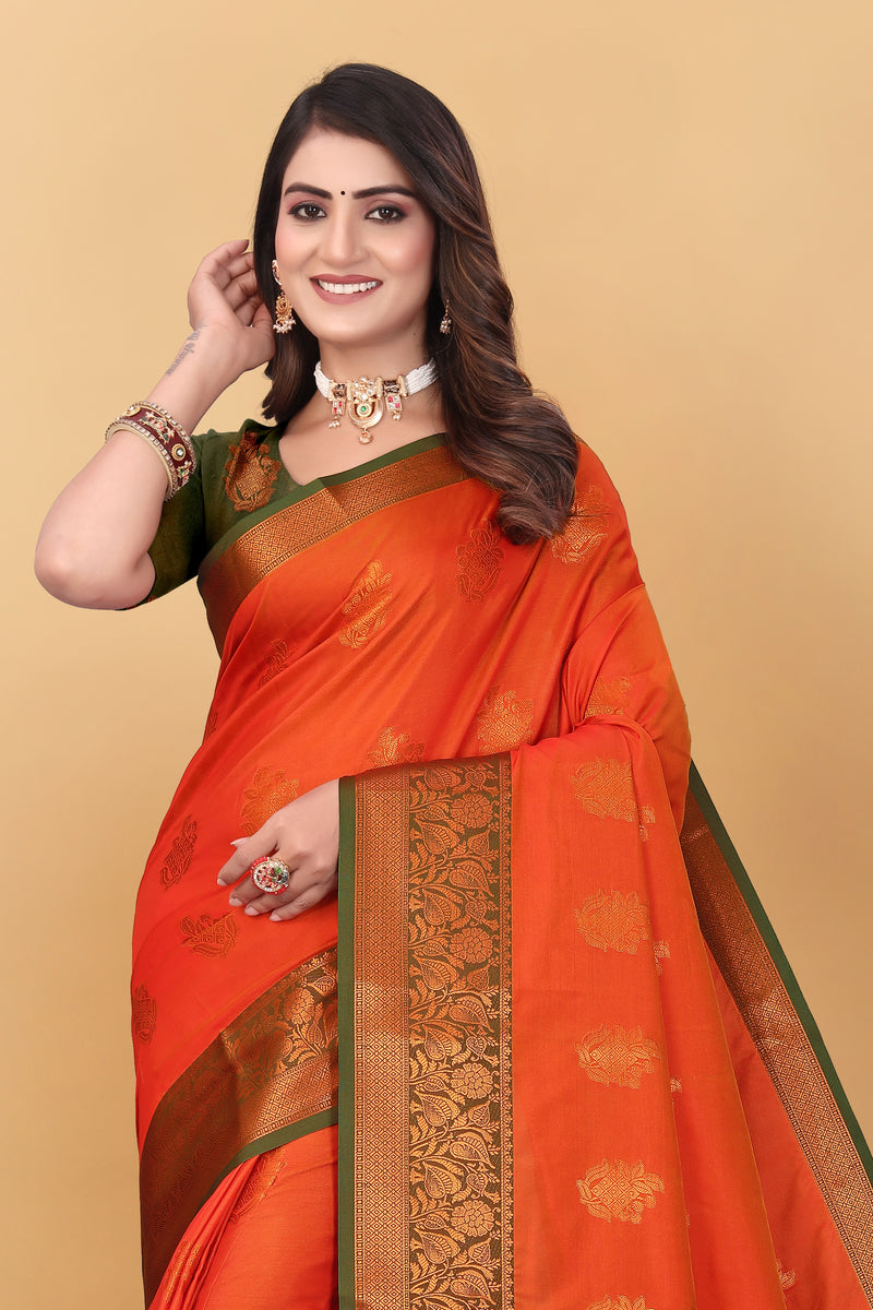 Lichi Copper Six Orange Banarasi Saree