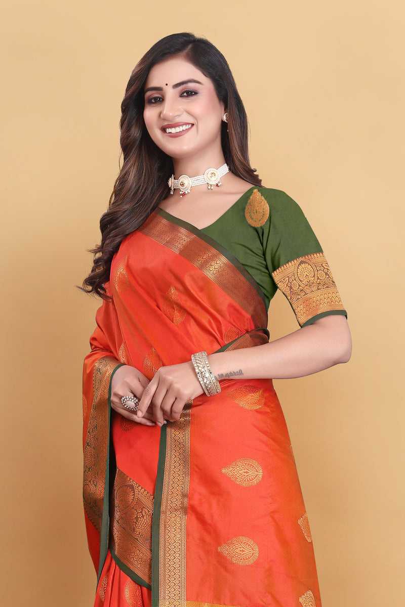 Lichi Copper Orange Banarasi Saree