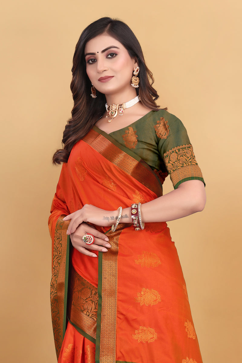 Lichi Copper Six Orange Banarasi Saree