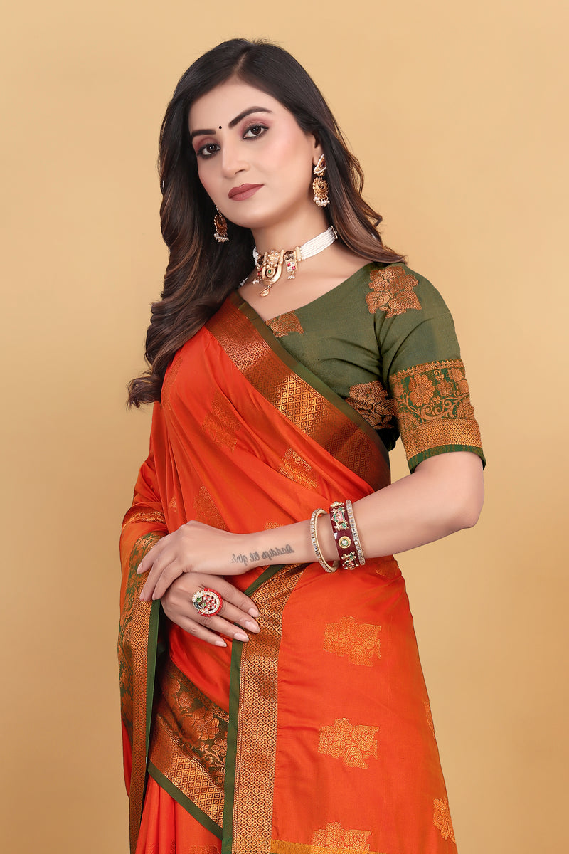 Lichi Copper Seven Orange Banarasi Saree