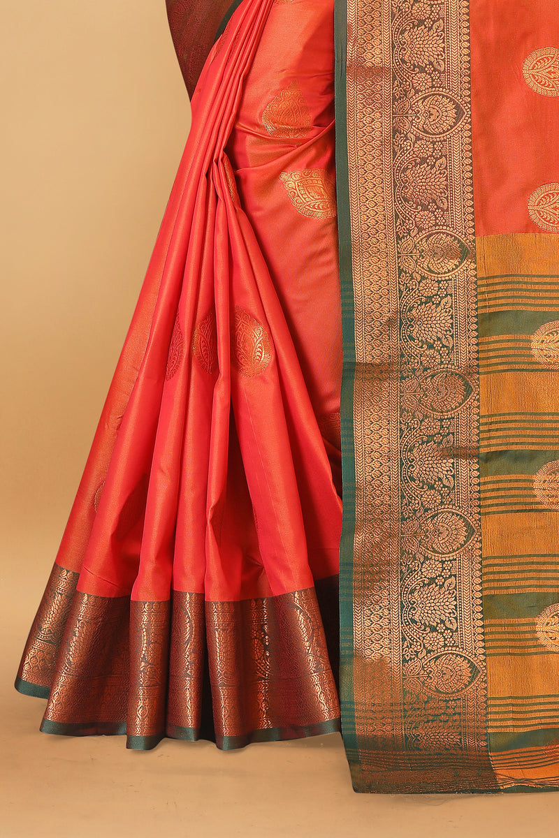 Lichi Copper Orange Banarasi Saree