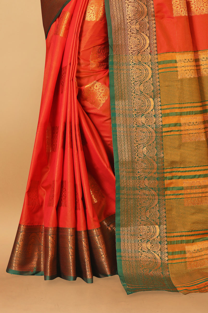 Lichi Copper Three Orange Banarasi Saree