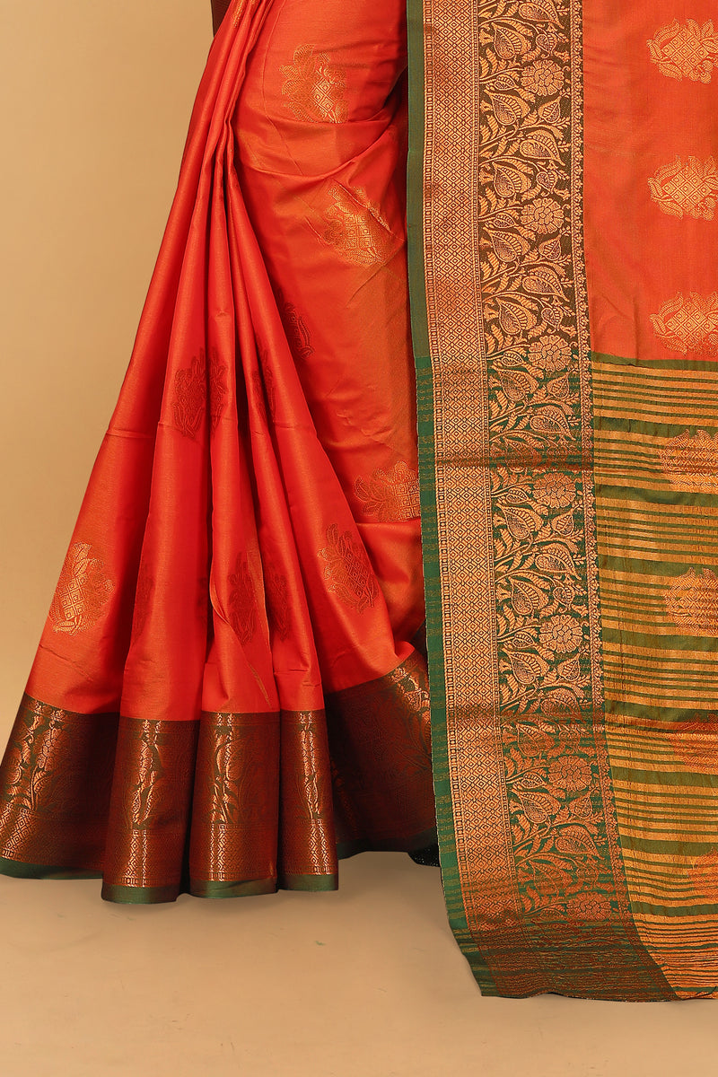 Lichi Copper Six Orange Banarasi Saree