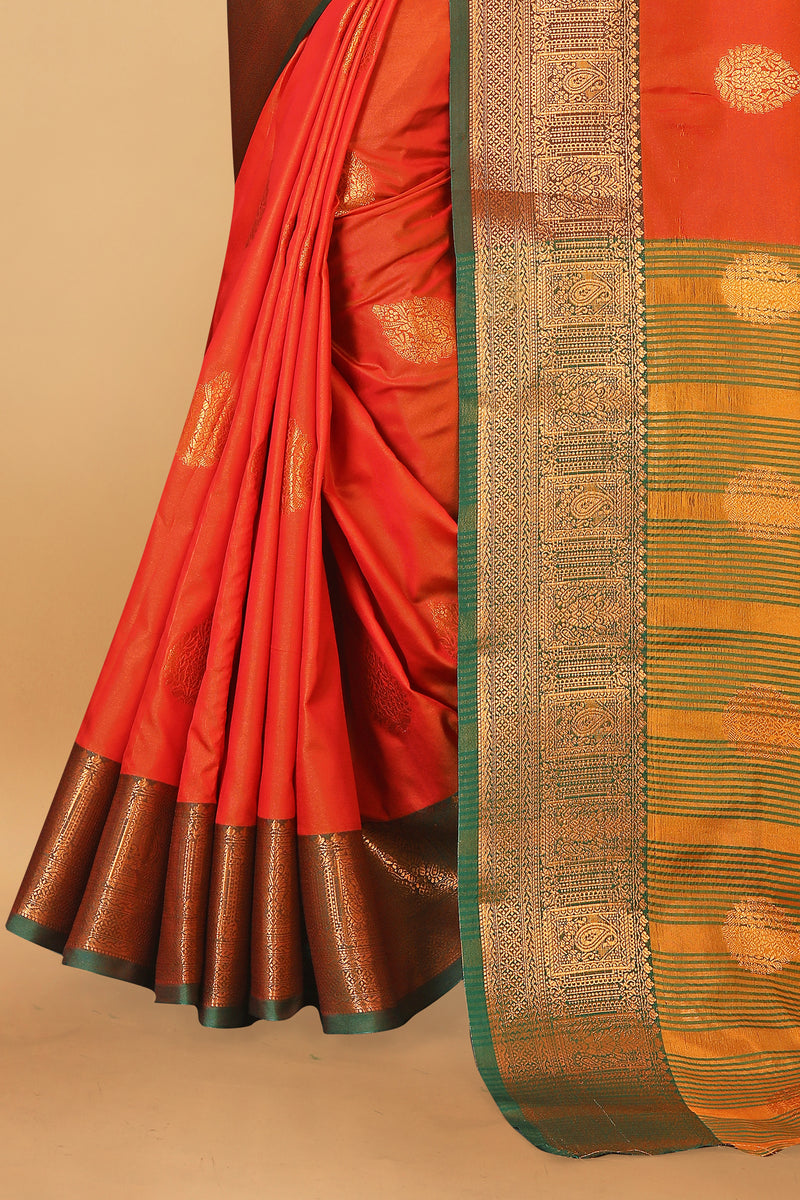 Lichi Copper Two Orange Banarasi Saree