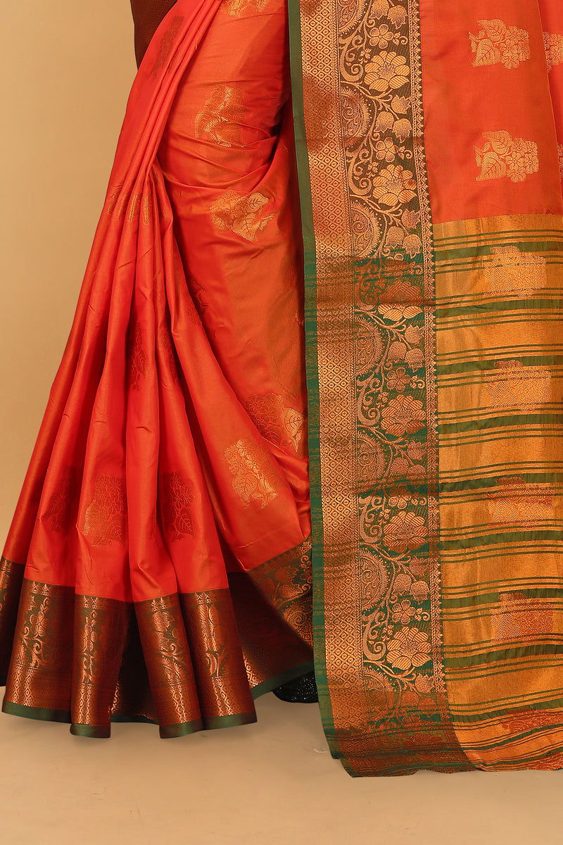 Lichi Copper Seven Orange Banarasi Saree