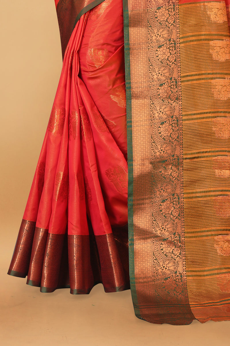 Lichi Copper Four Orange Banarasi Saree
