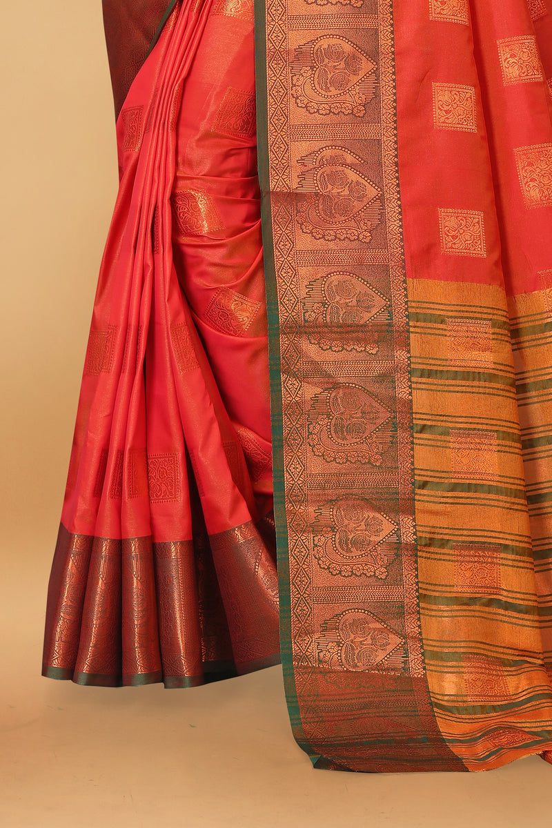 Lichi Copper Five Orange Banarasi Saree
