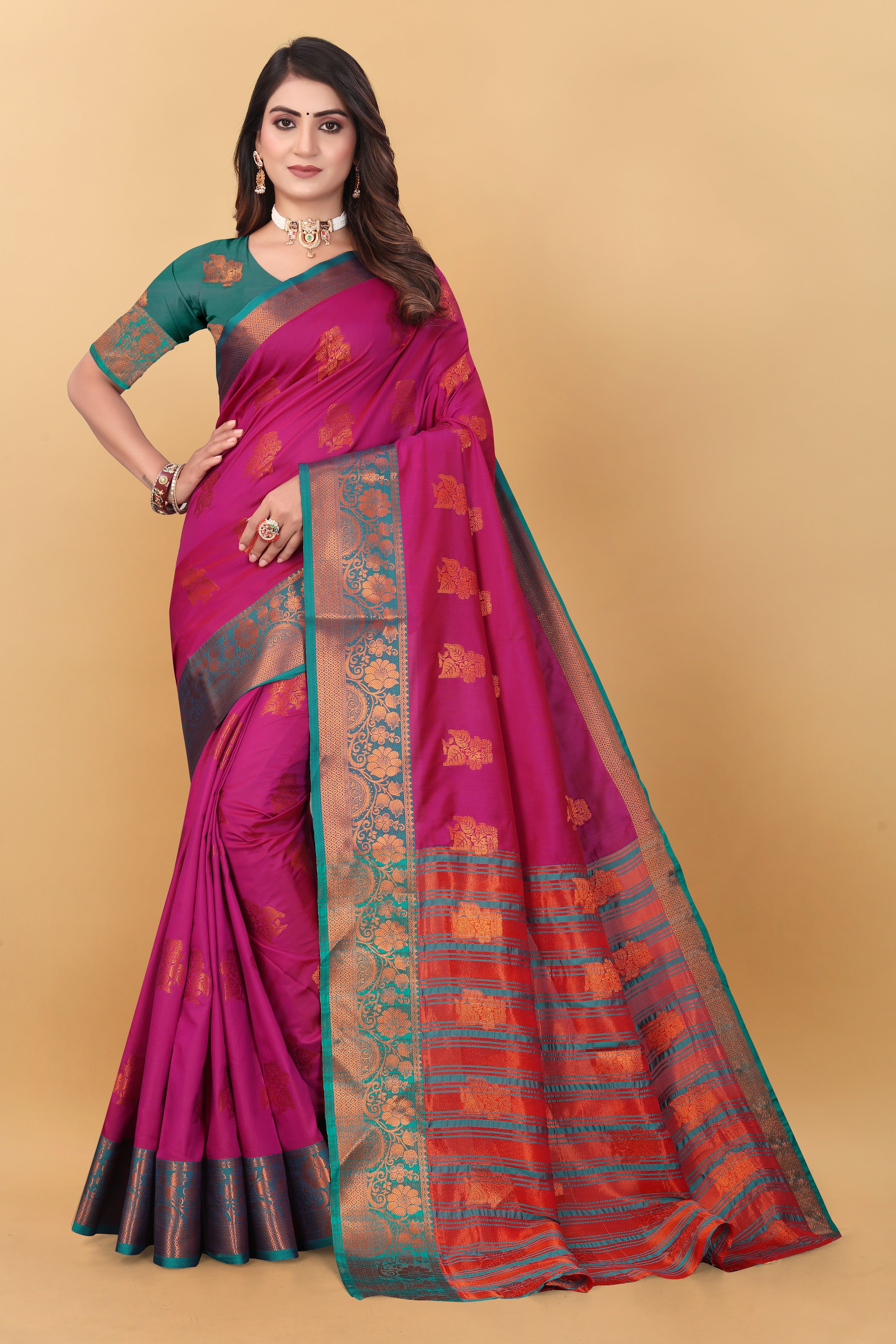 Lichi Copper Seven Pink Banarasi Saree