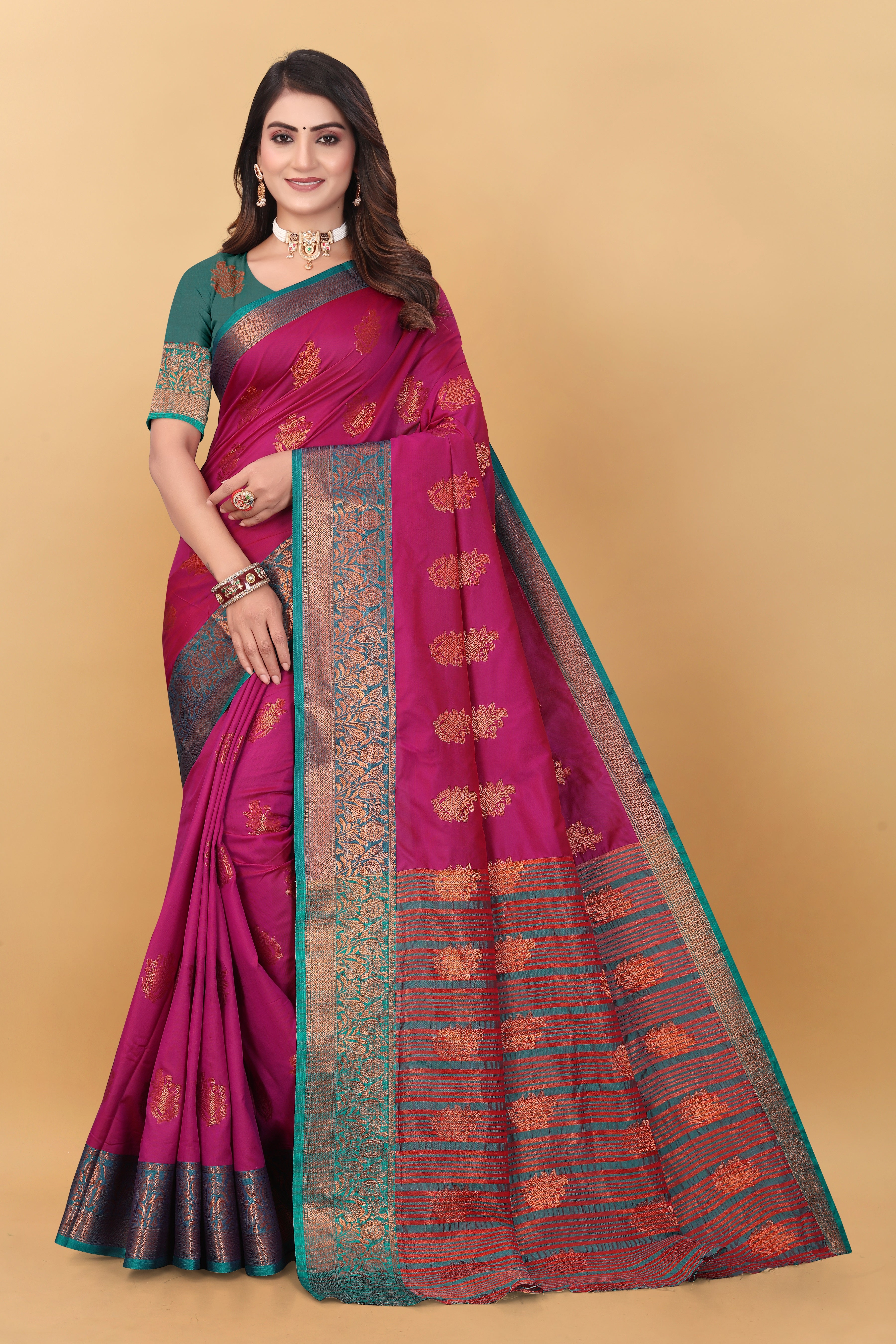 Lichi Copper Six Pink Banarasi Saree