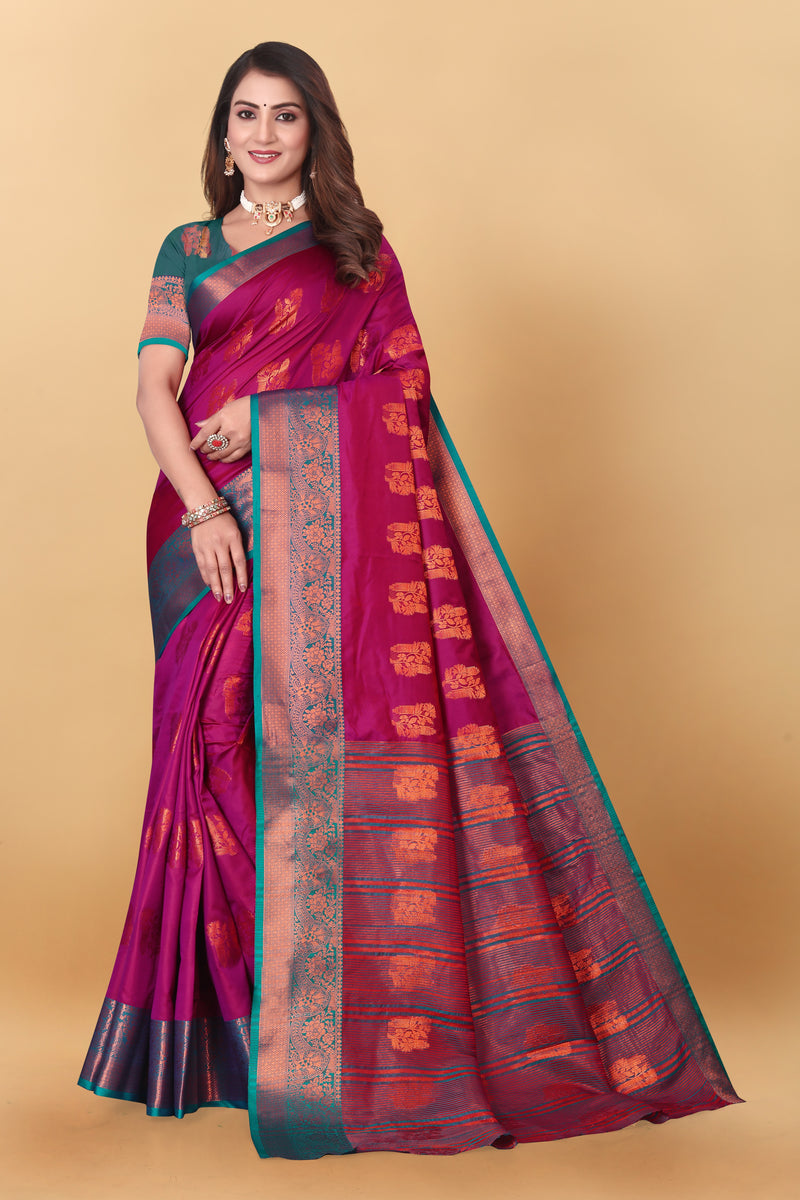 Lichi Copper Four Pink Banarasi Saree