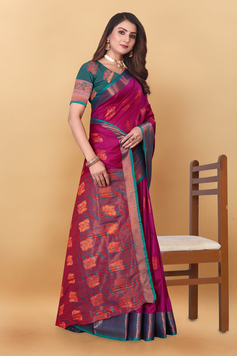 Lichi Copper Four Pink Banarasi Saree