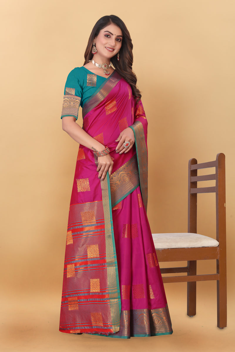 Lichi Copper Three Pink Banarasi Saree