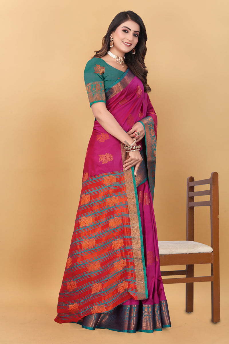 Lichi Copper Seven Pink Banarasi Saree
