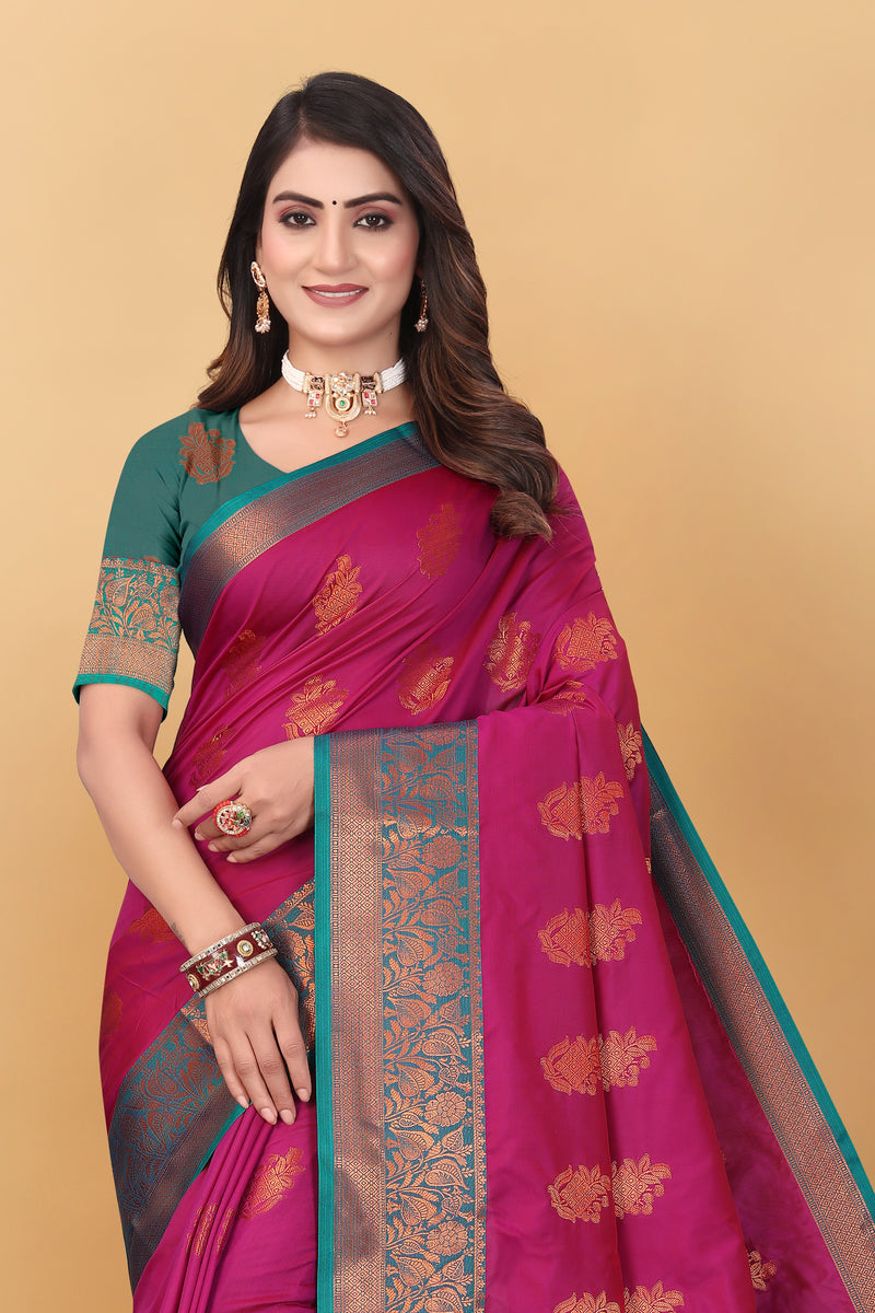Lichi Copper Six Pink Banarasi Saree