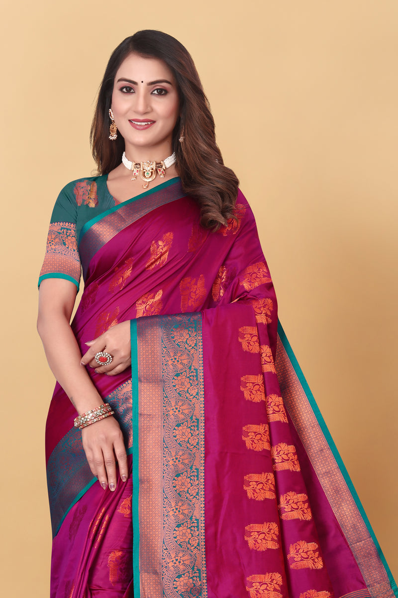 Lichi Copper Four Pink Banarasi Saree