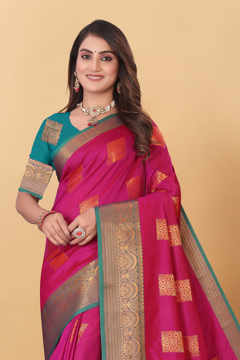 Lichi Copper Three Pink Banarasi Saree