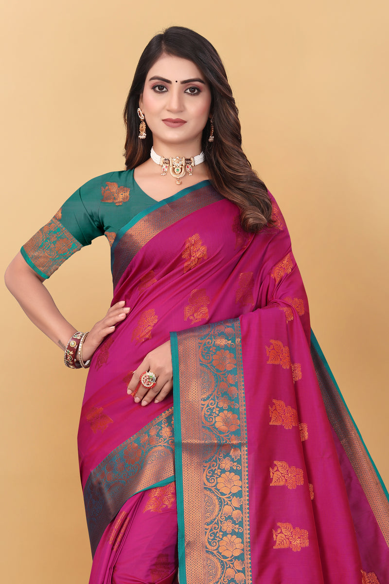 Lichi Copper Seven Pink Banarasi Saree