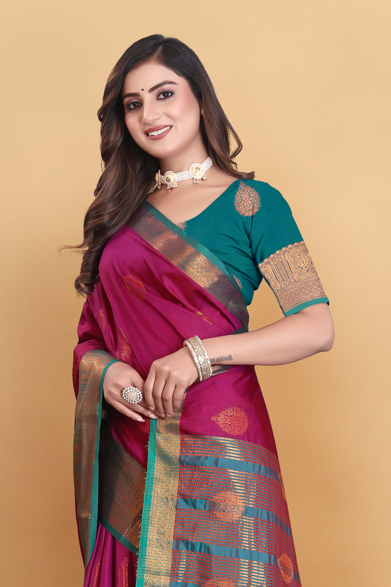Lichi Copper Two Pink Banarasi Saree