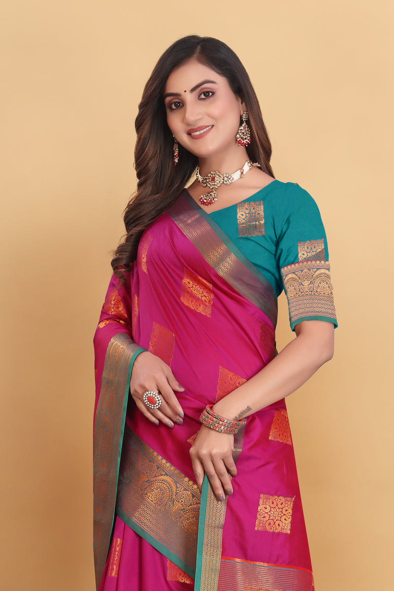 Lichi Copper Three Pink Banarasi Saree