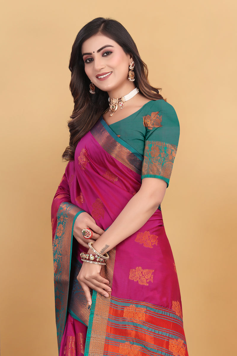 Lichi Copper Seven Pink Banarasi Saree