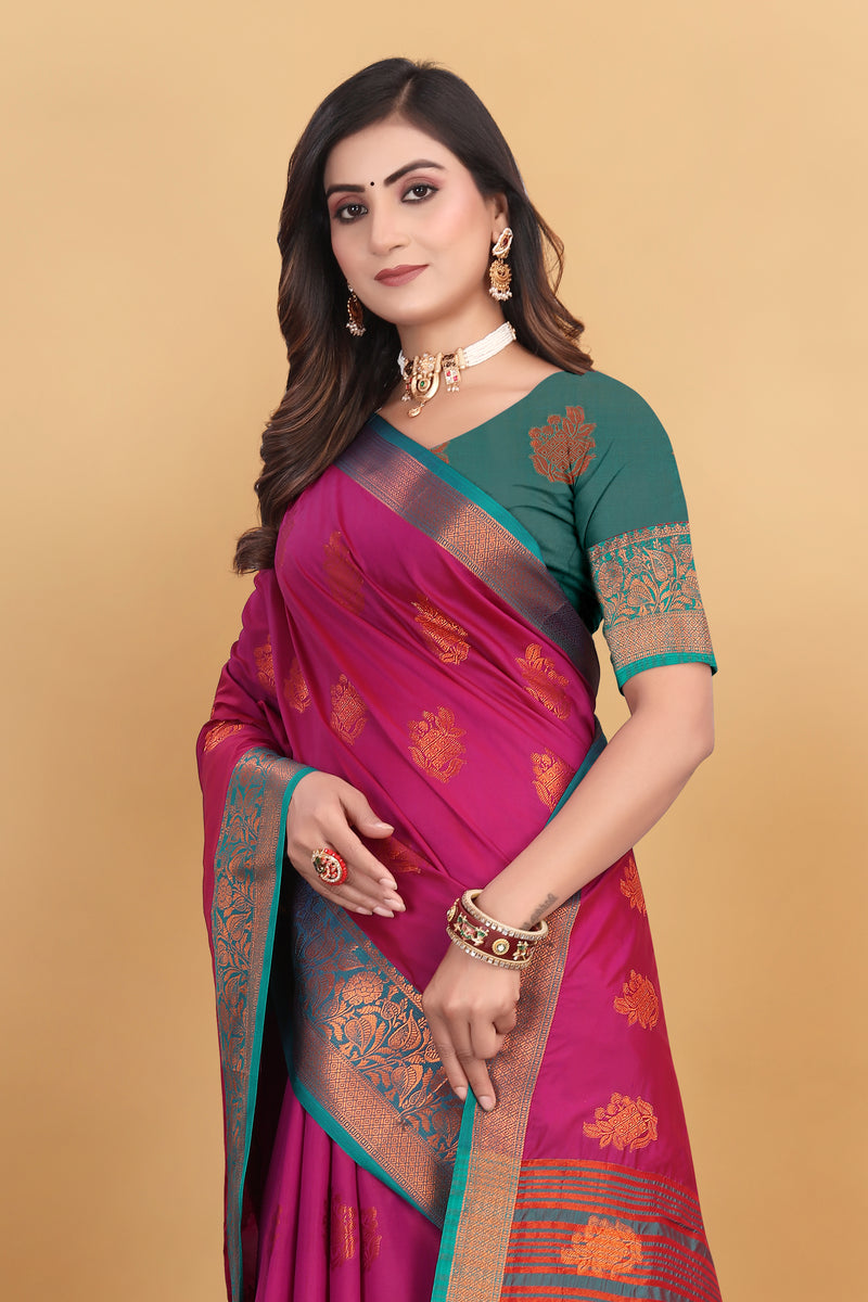 Lichi Copper Six Pink Banarasi Saree
