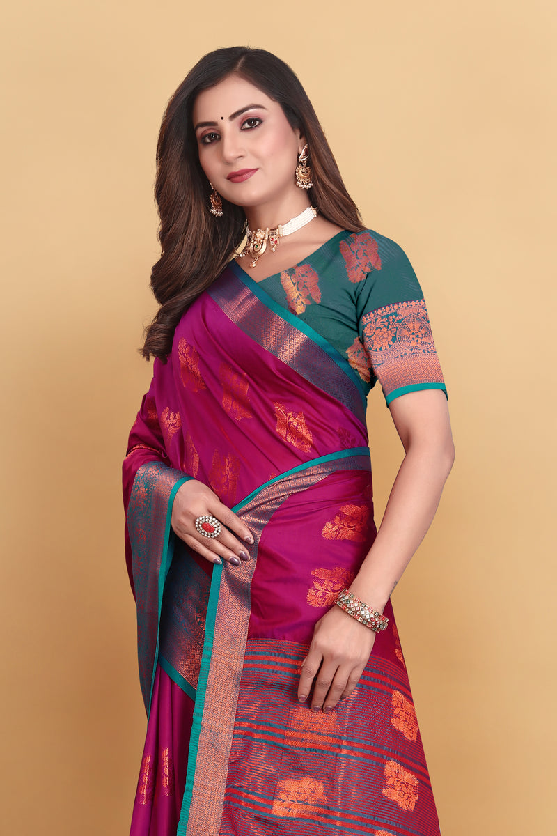 Lichi Copper Four Pink Banarasi Saree