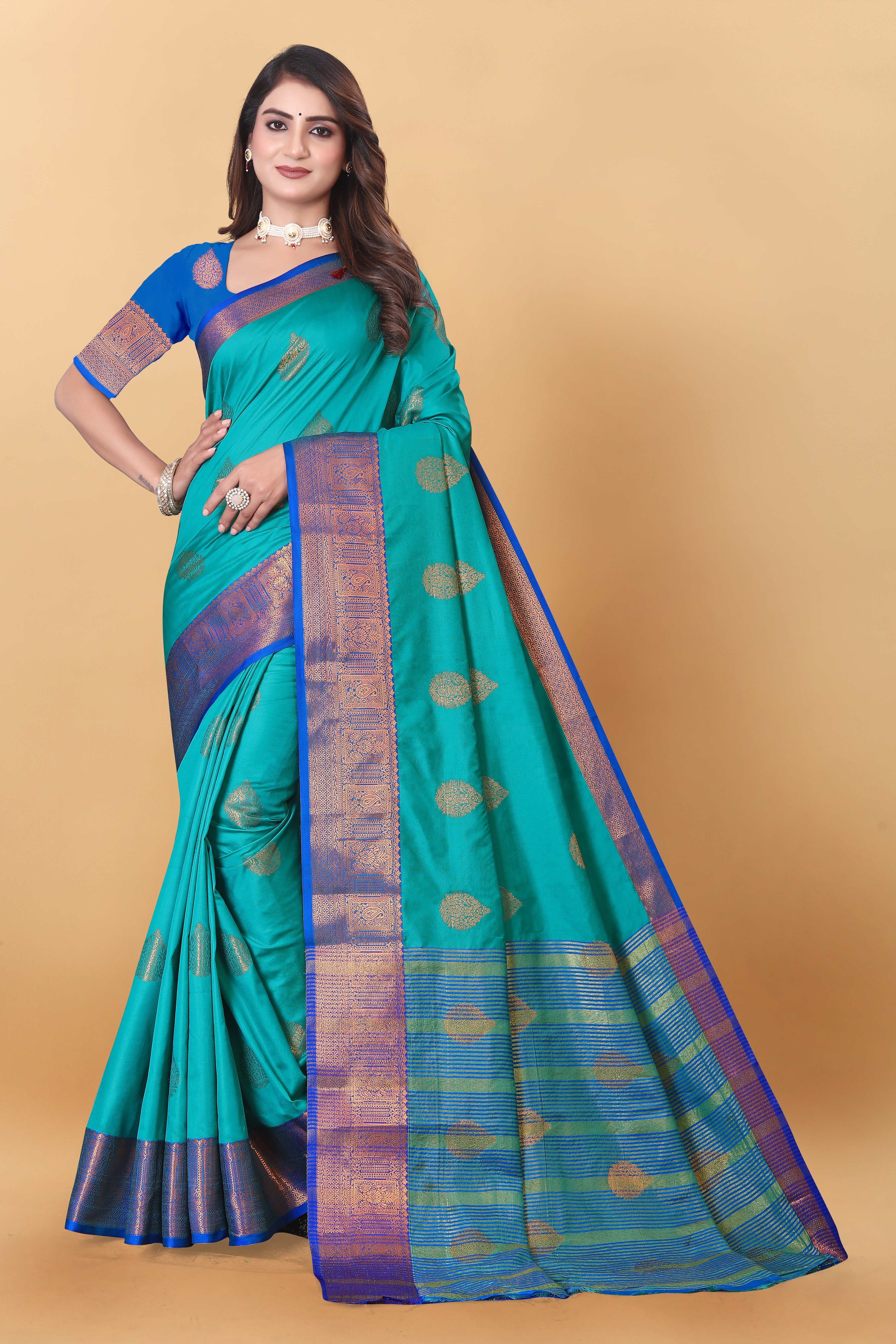 Lichi Copper Two Rama Banarasi Saree