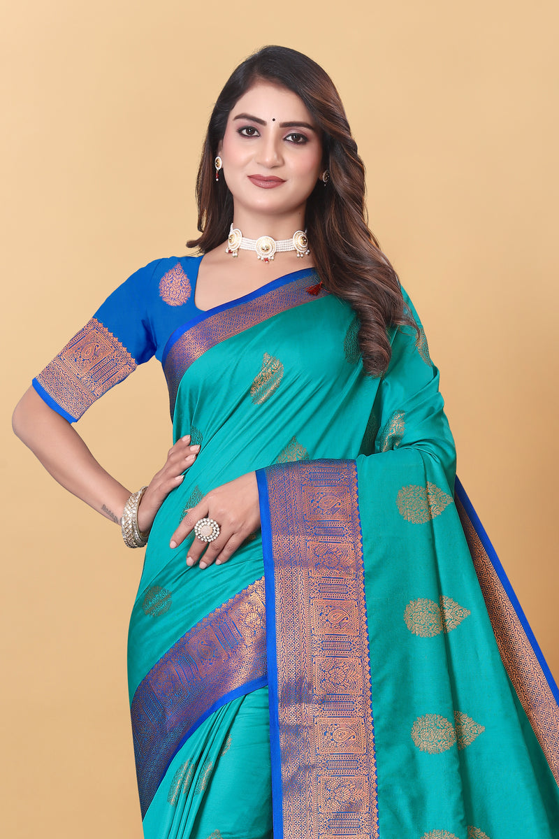 Lichi Copper Two Rama Banarasi Saree