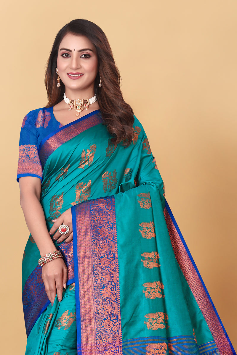 Lichi Copper Four Rama Banarasi Saree