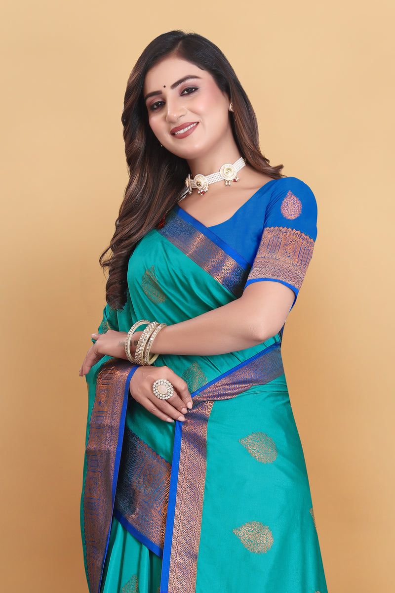 Lichi Copper Two Rama Banarasi Saree