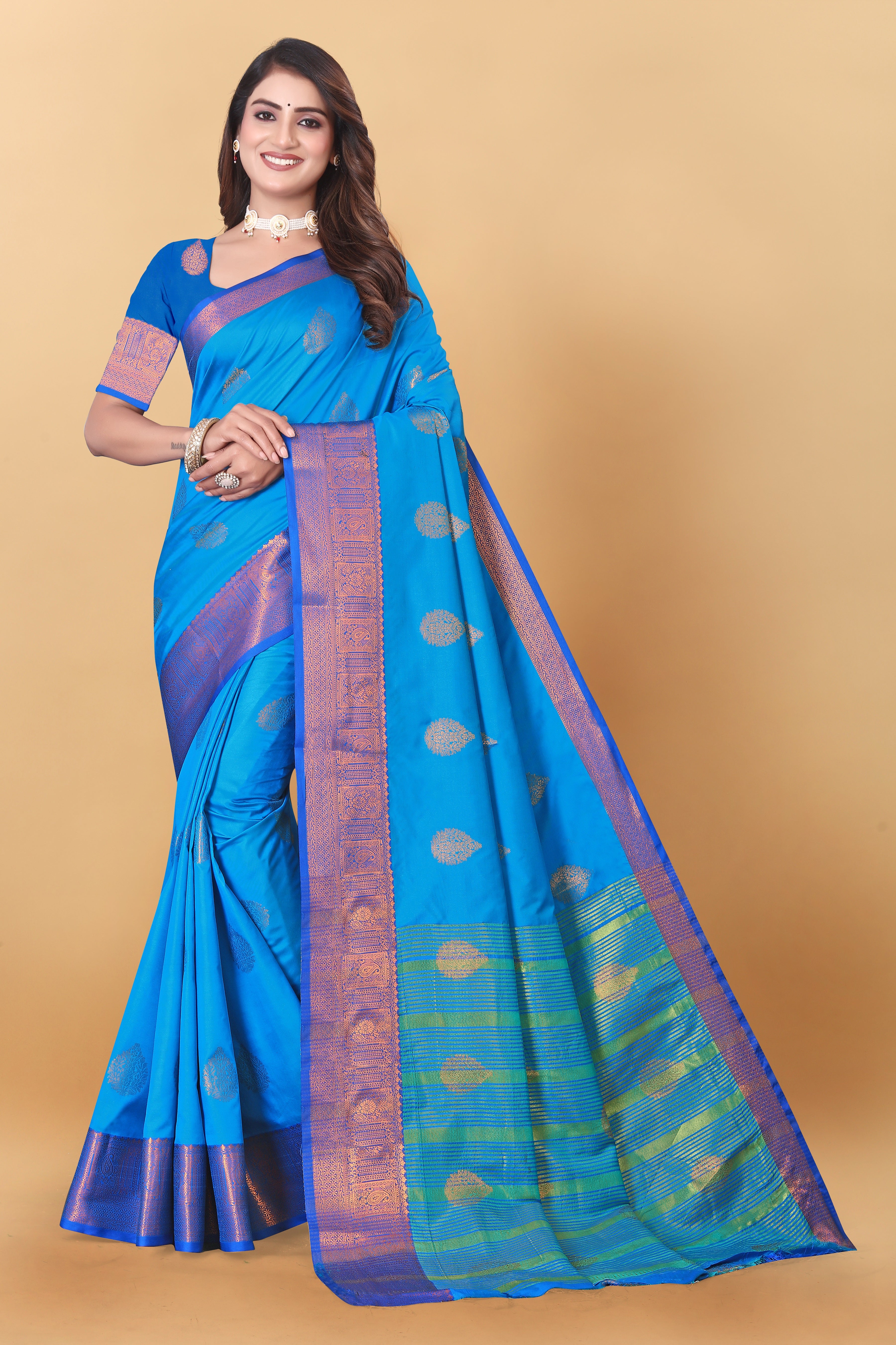 Lichi Copper Two Sky Blue Banarasi Saree