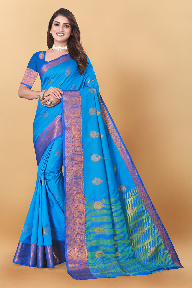 Lichi Copper Two Sky Blue Banarasi Saree